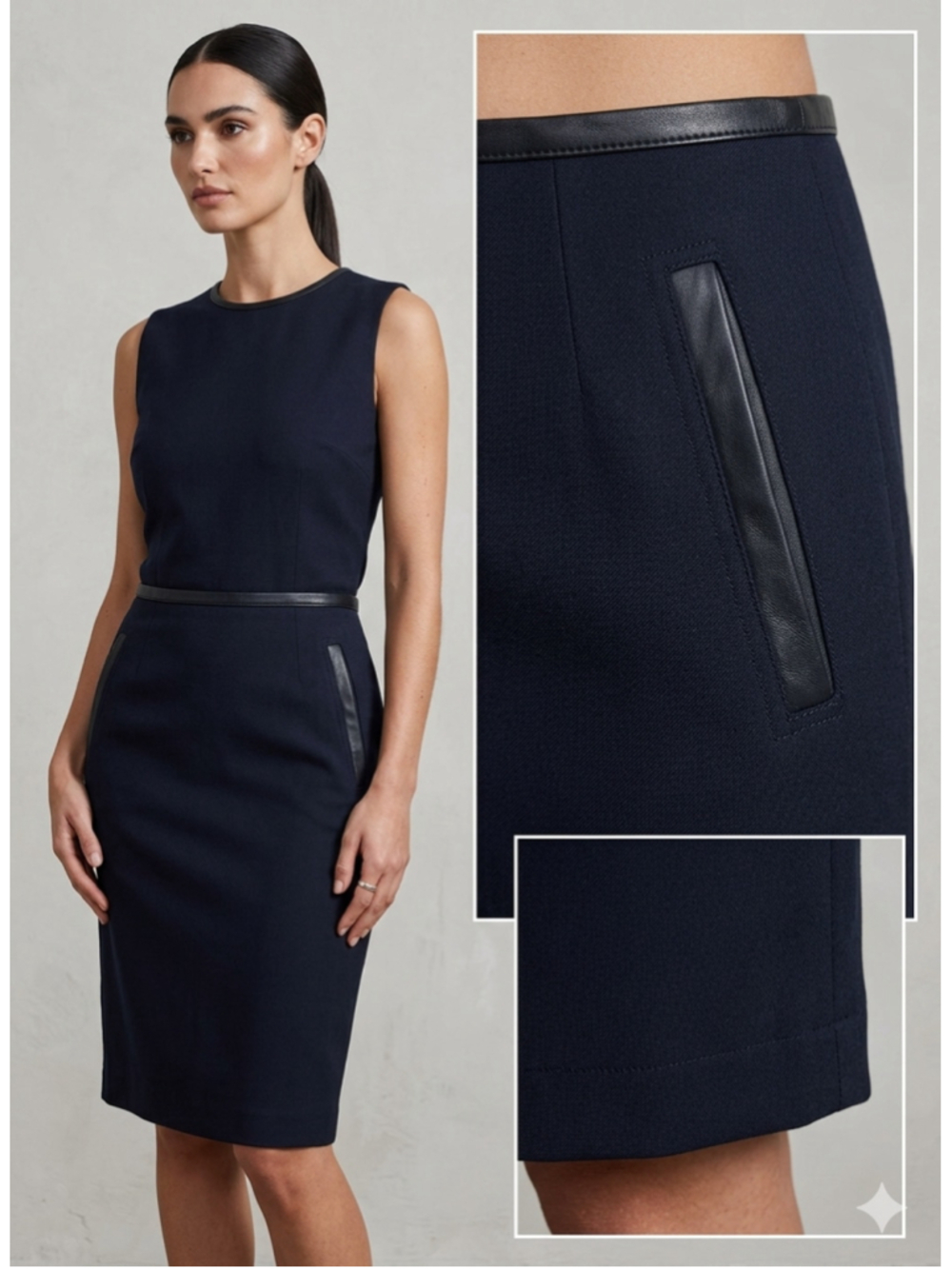 Vince Black faux Leather-Trim Pencil Skirt travel business casual party 1422